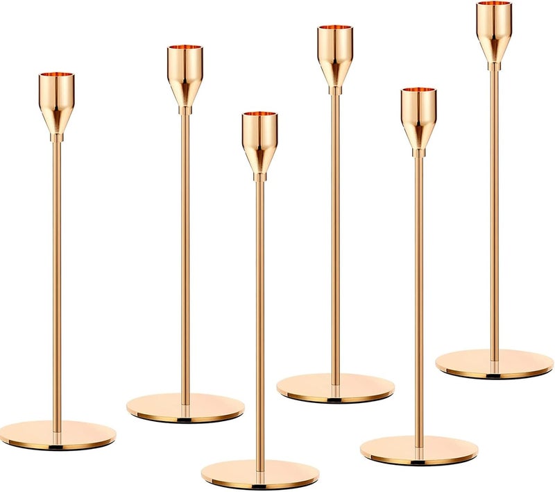 SHDSL French Gold Taper Candle Holders,Set of 6 Tall Taper Candlestick fit for 3/4" Thick Pillar Candle&Led Modern Metal Candle Stands Decorative Table Centerpieces for Dinning Party Church,Decorative - Image 1